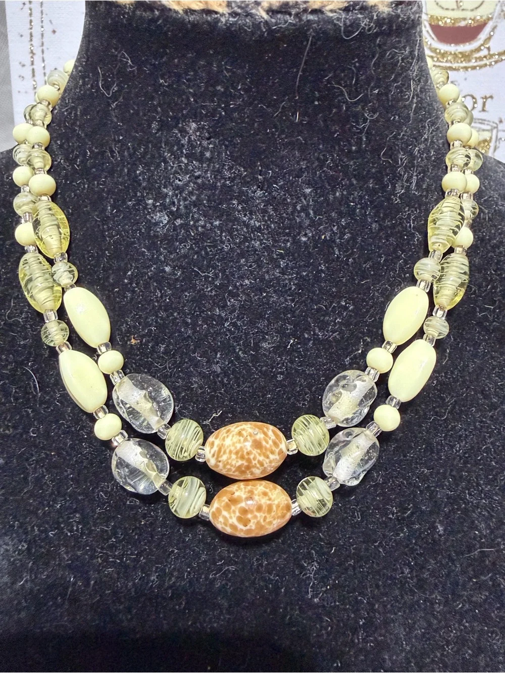 Vintage Japan 2 Strand Beaded Statement Necklace MCM
